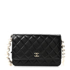 Calfskin Quilted Maxi Pearl Wallet On Chain WOC Black