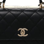 Lambskin Quilted Medium Trendy CC Flap Dual Handle Bag Black