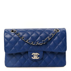 Caviar Quilted Small Double Flap Blue