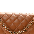 Lambskin Quilted Medium Double Flap Brown