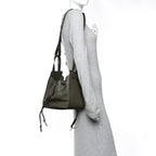 Soft Grained Calfskin Compact Hammock Shoulder Bag Khaki Green