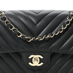 Caviar Chevron Quilted Small Double Flap Black