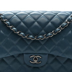 Lambskin Quilted Jumbo Double Flap Turquoise