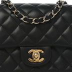Lambskin Quilted Mini Square Flap Black