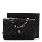 Caviar Quilted Wallet on Chain WOC Black