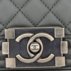 Metallic Calfskin Quilted Small Boy Flap Dark Silver