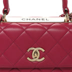 Lambskin Quilted Small Trendy CC Flap Dual Handle Bag Dark Pink