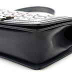 Calfskin Woven Medium Boy Flap Blue Burgundy