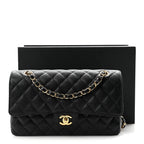 Caviar Quilted Medium Double Flap Black