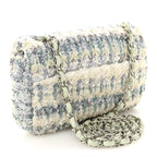 Tweed Quilted Mini Rectangular Flap Light Green Silver White