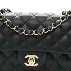Lambskin Quilted Mini Rectangular Flap Black