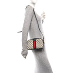 GG Supreme Monogram Textured Dollar Calfskin Web Small Ophidia Camera Bag Beige Blue
