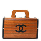Wood Lambskin CC Vanity Case Brown Black
