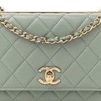 Lambskin Quilted Trendy CC Wallet On Chain WOC Grey