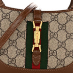 GG Supreme Monogram Azalea Calfskin Web Mini Jackie 1961 Hobo Beige Ebony Brown Sugar