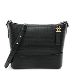 Crocodile Embossed Calfskin Medium Gabrielle Cocodile Hobo Black