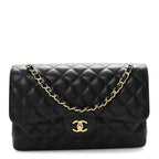 Caviar Quilted Jumbo Double Flap Black