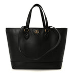 Textured Dollar Calfskin Small Ophidia Shoulder Tote Bag Black