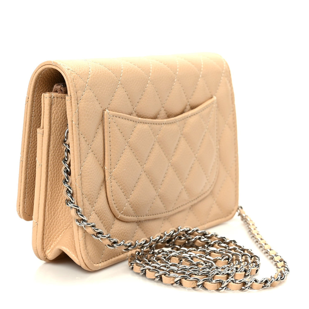 Caviar Quilted Wallet on Chain WOC Beige
