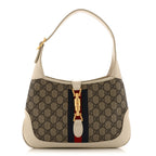 GG Supreme Monogram Azalea Calfskin Web Small Jackie 1961 Hobo Beige Ebony Mystic White