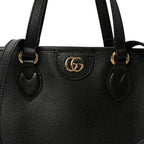 Textured Dollar Calfskin Small Ophidia Shoulder Tote Bag Black
