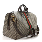 GG Supreme Monogram Textured Dollar Calfskin Web Medium Savoy Duffle Bag Beige Dark Brown