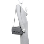 Caviar Quilted Jumbo Double Flap Grey