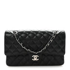 Caviar Quilted Medium Double Flap Black