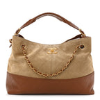 Suede Calfskin Shiny Lambskin Quilted Small Coco Base Shopping Bag Beige Camel