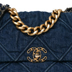 Denim Quilted Large Chanel 19 Flap Blue