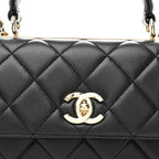 Lambskin Quilted Small Trendy CC Dual Handle Flap Bag Black