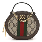 GG Supreme Monogram Top Handle Web Mini Ophidia Round Shoulder Bag Brown