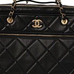 Shiny Grained Calfskin Quilted Large Travel Bowling Bag Black