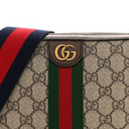 GG Supreme Monogram Textured Dollar Calfskin Web Ophidia Wristlet Shoulder Bag Beige Ebony New Acero