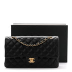 Lambskin Quilted Medium Double Flap Black
