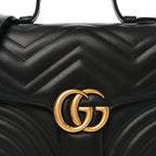 Calfskin Matelasse Small GG Marmont Top Handle Shoulder Bag Black
