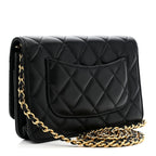Lambskin Quilted Twisted CC Wallet On Chain WOC Black