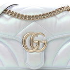 Iridescent Nappa Chevron Matelasse Small GG Marmont Shoulder Bag Iridescent Snow Light Blue