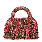 Raffia Fringe Nano Kelly Shopper Red Beige Black