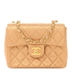 Metallic Lambskin Quilted Mini Square Flap Bronze