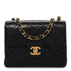 Lambskin Quilted Mini Square Flap Black