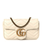 Calfskin Matelasse Super Mini GG Marmont Shoulder Bag White