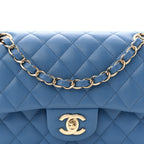 Caviar Quilted Small Double Flap Blue