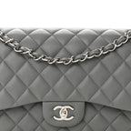 Caviar Quilted Jumbo Double Flap Grey
