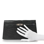 Shiny Niloticus Crocodile Kelly Elan Pochette Bleu Tempete
