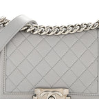 Lambskin Quilted Small Boy Flap Grey
