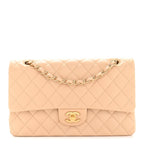 Lambskin Quilted Medium Double Flap Beige