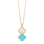 18K Yellow Gold Diamond Turquoise Mother of Pearl 28mm Alhambra Secret Pendant Quartz Watch