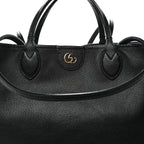 Textured Dollar Calfskin Medium Ophidia Shoulder Tote Bag Black