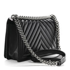 Calfskin Chevron Quilted New Medium Boy Flap Black